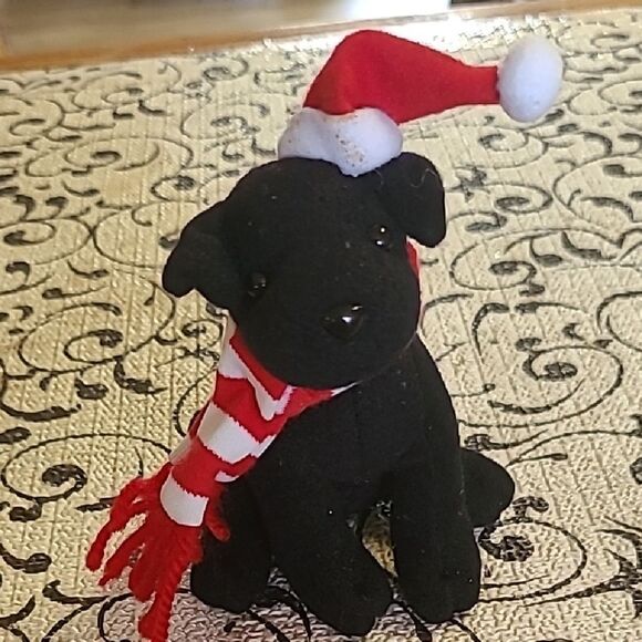 Festive Black LabPlush  Ornamentwith Red and White Accessories - Picture 1 of 6